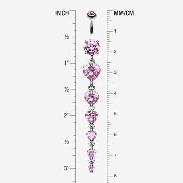 Detail View 1 of Enchanting Heart Cascade Belly Ring-Pink